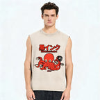 Octopus Coffee Pure Cotton Wash-Dyed Sleeveless Tank Top