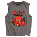 Octopus Coffee Pure Cotton Wash-Dyed Sleeveless Tank Top
