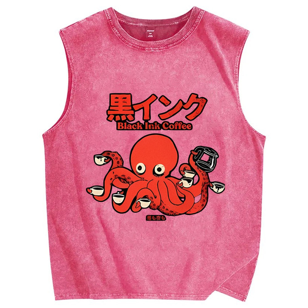 Octopus Coffee Pure Cotton Wash-Dyed Sleeveless Tank Top