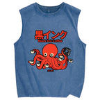 Octopus Coffee Pure Cotton Wash-Dyed Sleeveless Tank Top