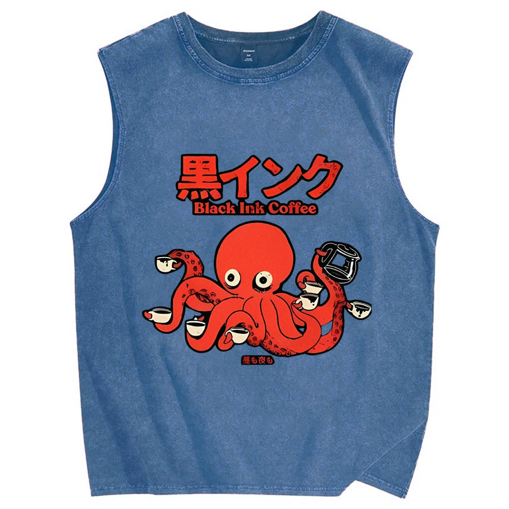 Octopus Coffee Pure Cotton Wash-Dyed Sleeveless Tank Top