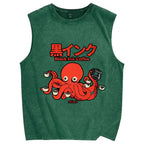 Octopus Coffee Pure Cotton Wash-Dyed Sleeveless Tank Top