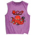 Octopus Coffee Pure Cotton Wash-Dyed Sleeveless Tank Top