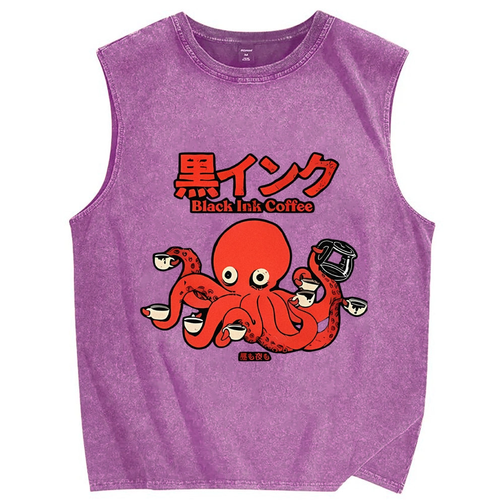 Octopus Coffee Pure Cotton Wash-Dyed Sleeveless Tank Top