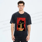 Unisex Cat Eats Ramen Like A Pro Printed Washed Tee