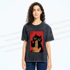 Unisex Cat Eats Ramen Like A Pro Printed Washed Tee