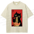 Unisex Cat Eats Ramen Like A Pro Printed Washed Tee