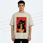 Unisex Cat Eats Ramen Like A Pro Printed Washed Tee