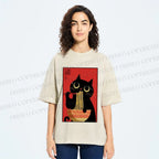 Unisex Cat Eats Ramen Like A Pro Printed Washed Tee