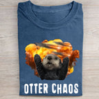 Unisex Otter Chaos Printed Washed Folded T-shirt