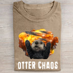 Unisex Otter Chaos Printed Washed Folded T-shirt