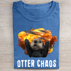 Unisex Otter Chaos Printed Washed Folded T-shirt