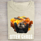 Unisex Otter Chaos Printed Washed Folded T-shirt
