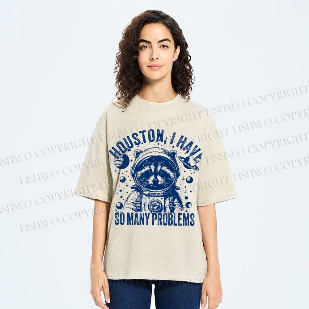 Unisex Houston I Have Problems Printed Washed Tee
