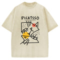 Unisex Picatsso Cat Printed Washed Tee