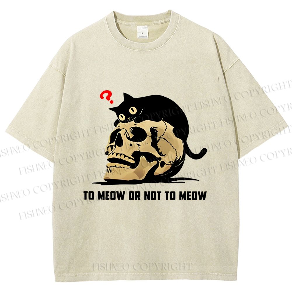Unisex To Meow Or Not To Meow Printed Washed Tee