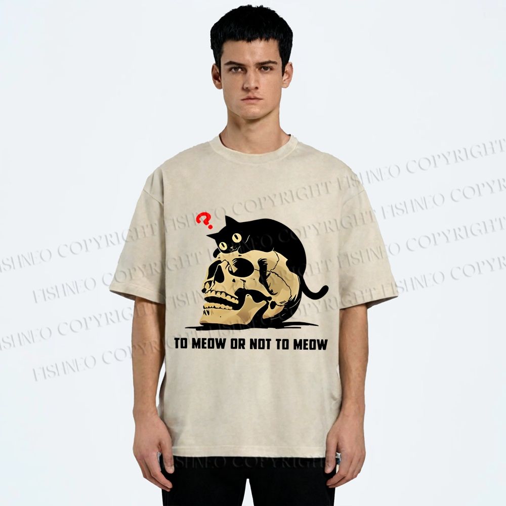 Unisex To Meow Or Not To Meow Printed Washed Tee