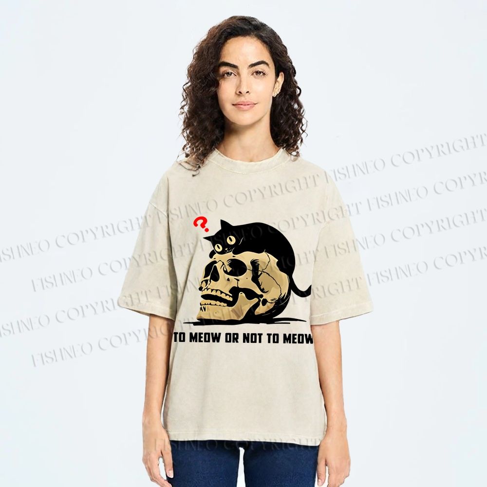 Unisex To Meow Or Not To Meow Printed Washed Tee