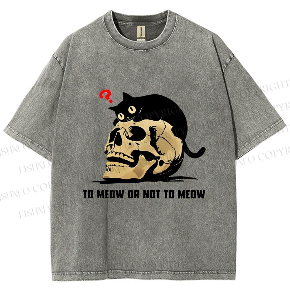 Unisex To Meow Or Not To Meow Printed Washed Tee