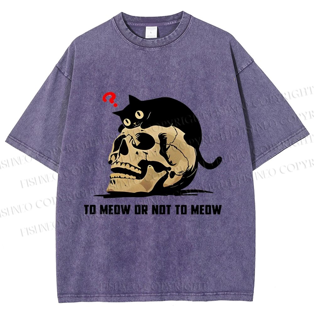 Unisex To Meow Or Not To Meow Printed Washed Tee
