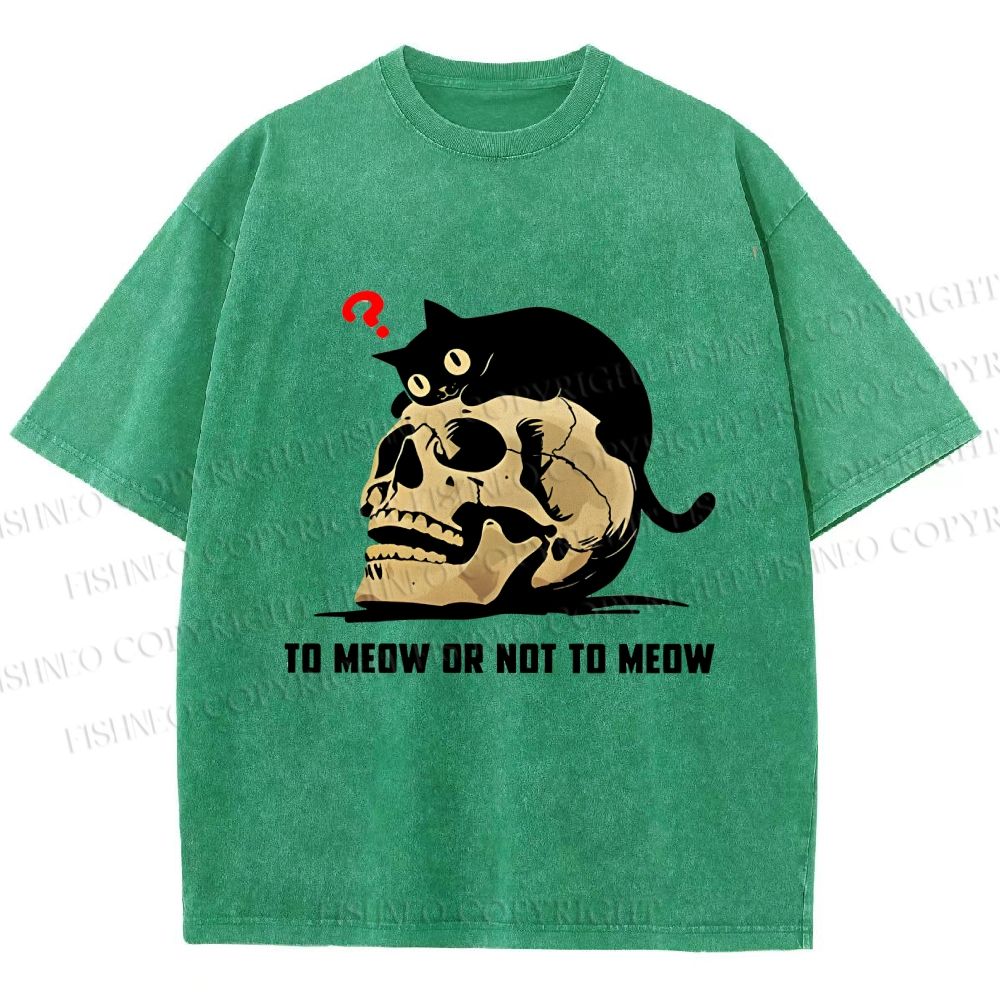 Unisex To Meow Or Not To Meow Printed Washed Tee