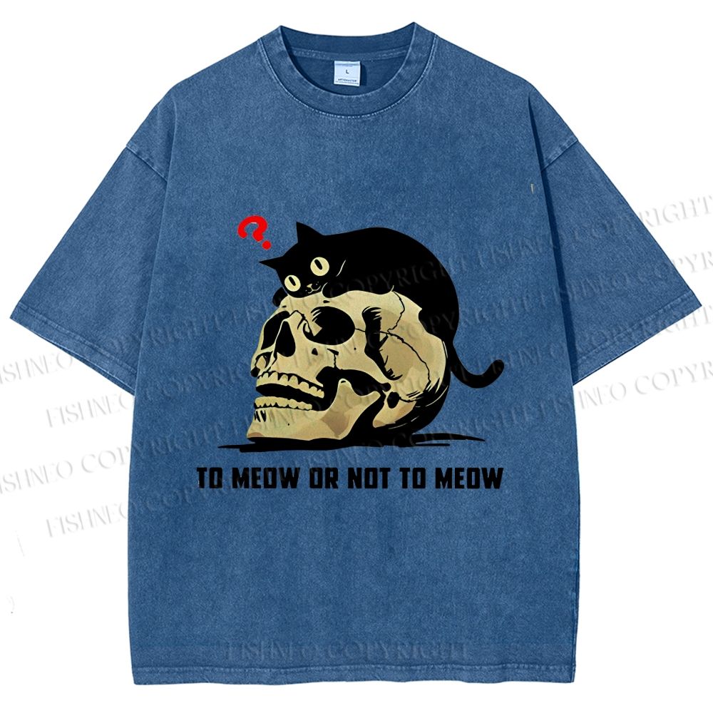 Unisex To Meow Or Not To Meow Printed Washed Tee