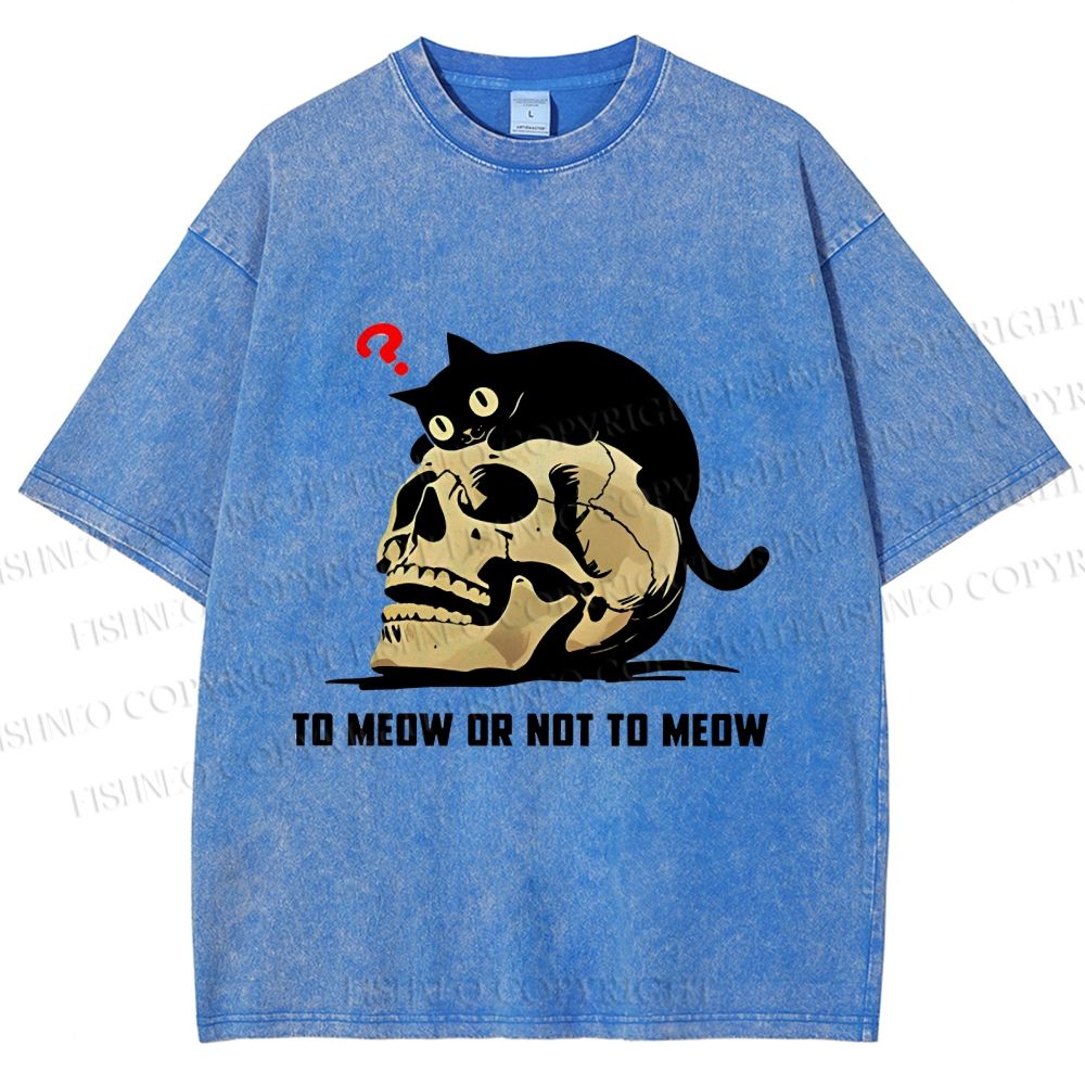 Unisex To Meow Or Not To Meow Printed Washed Tee