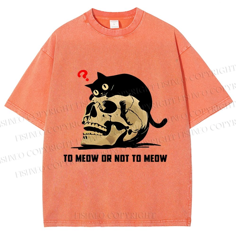 Unisex To Meow Or Not To Meow Printed Washed Tee