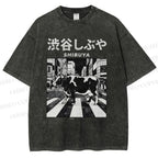 Unisex Shibuya Cow Printed Washed Tee