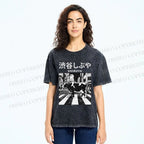 Unisex Shibuya Cow Printed Washed Tee