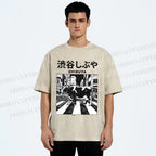 Unisex Shibuya Cow Printed Washed Tee