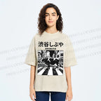 Unisex Shibuya Cow Printed Washed Tee
