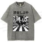 Unisex Shibuya Cow Printed Washed Tee