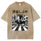 Unisex Shibuya Cow Printed Washed Tee