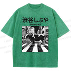 Unisex Shibuya Cow Printed Washed Tee