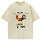 Unisex Funny Rooster Fart Meme Printed Washed Tee