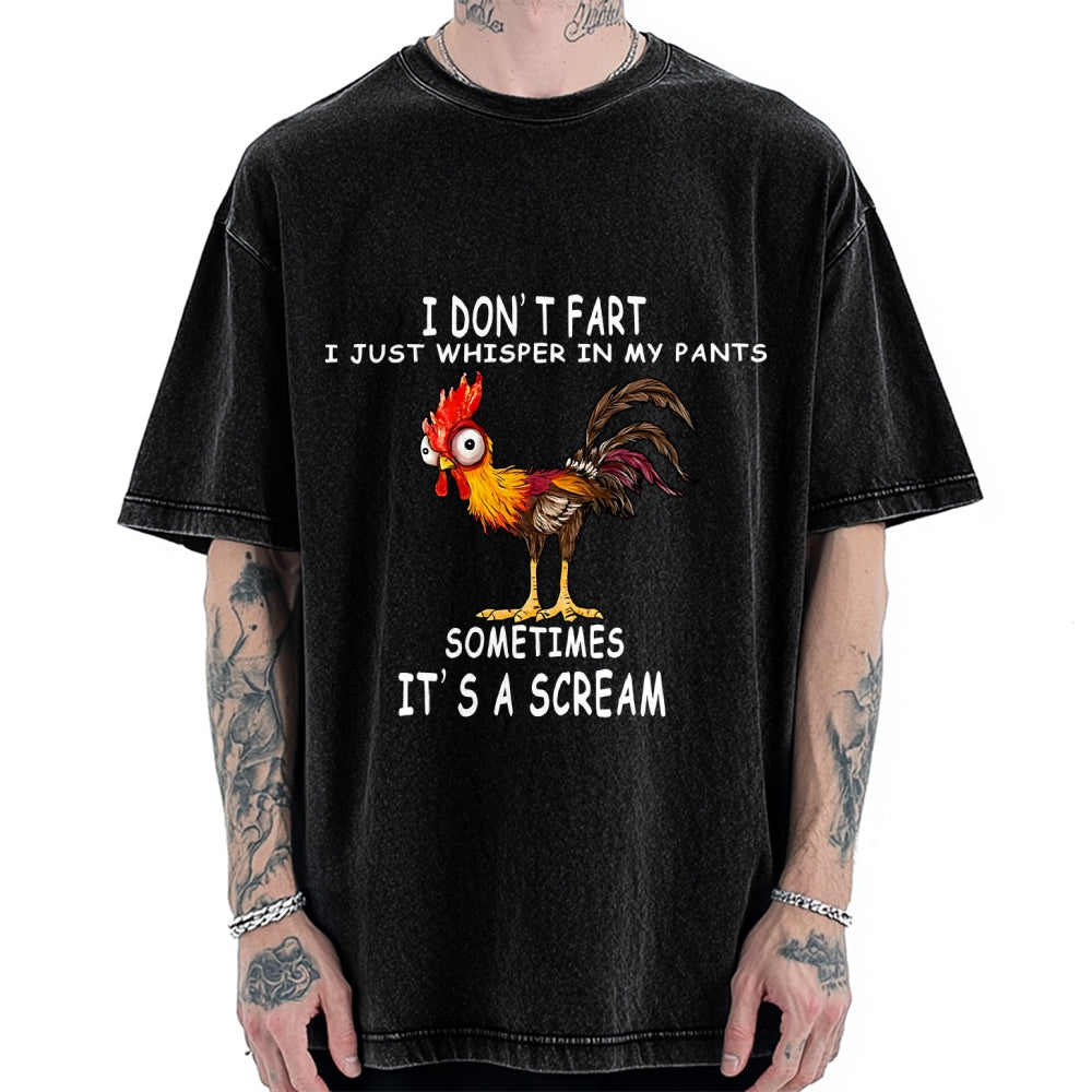 Unisex Funny Rooster Fart Meme Printed Washed Tee