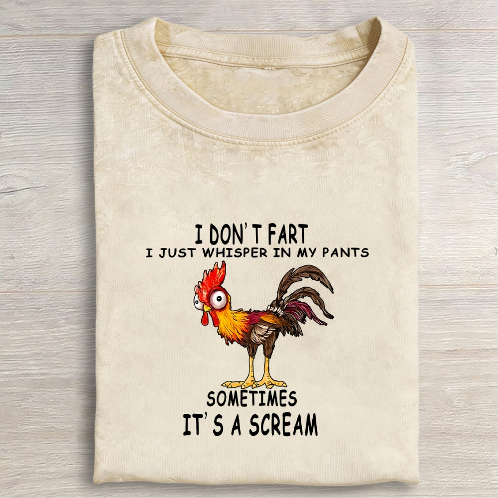 Unisex Funny Rooster Fart Meme Printed Washed Tee