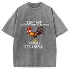 Unisex Funny Rooster Fart Meme Printed Washed Tee