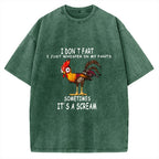 Unisex Funny Rooster Fart Meme Printed Washed Tee
