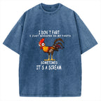 Unisex Funny Rooster Fart Meme Printed Washed Tee