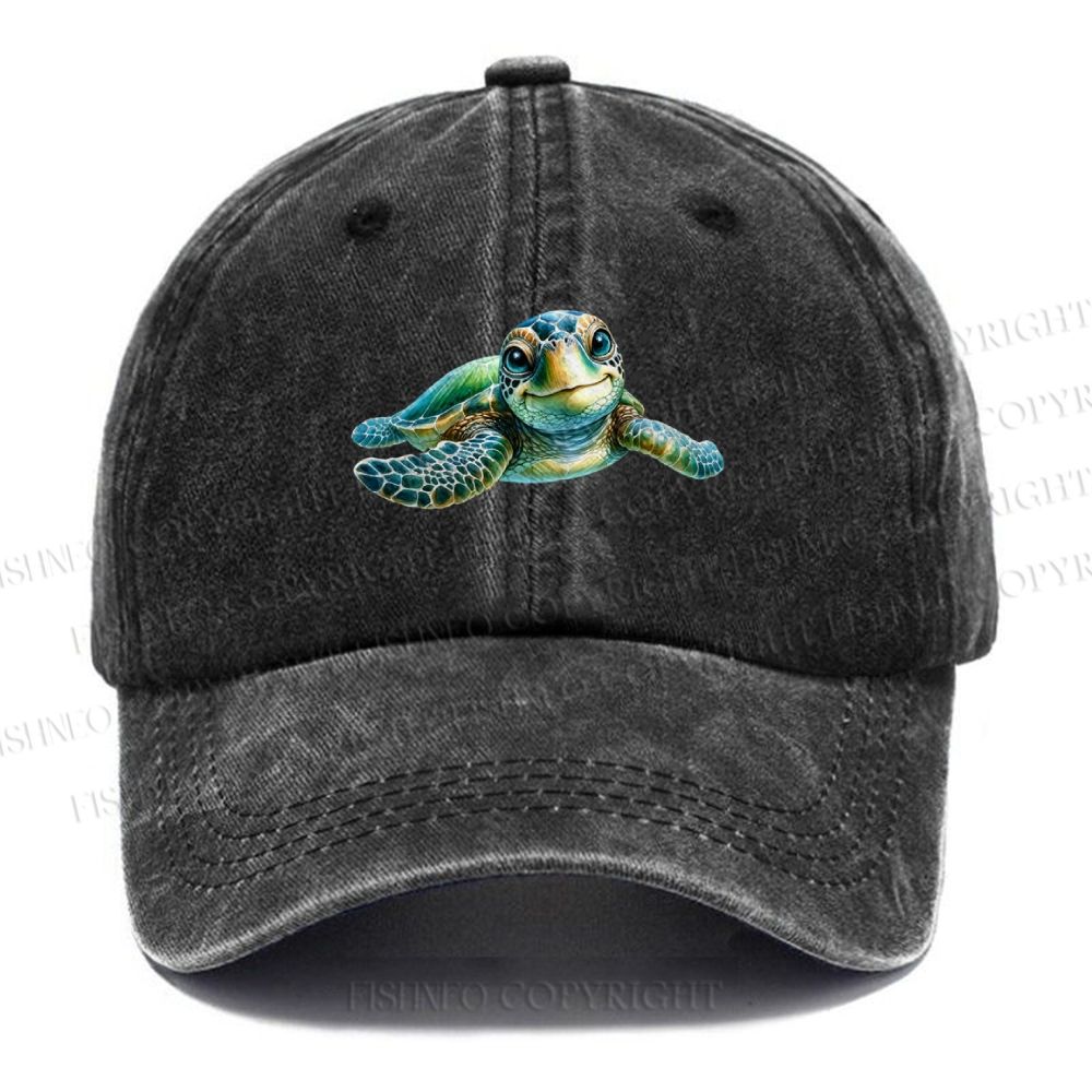 Unisex Turtle Printed Vintage Casual Washed Cap