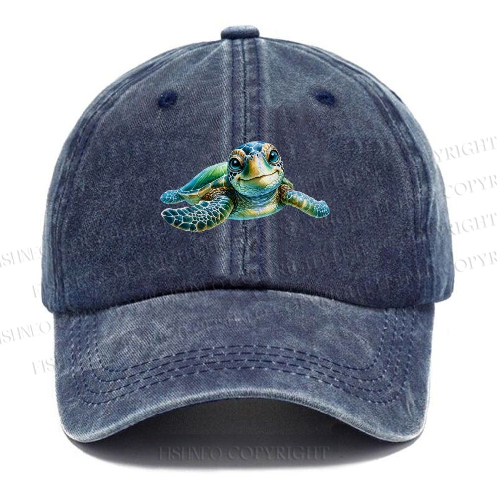 Unisex Turtle Printed Vintage Casual Washed Cap