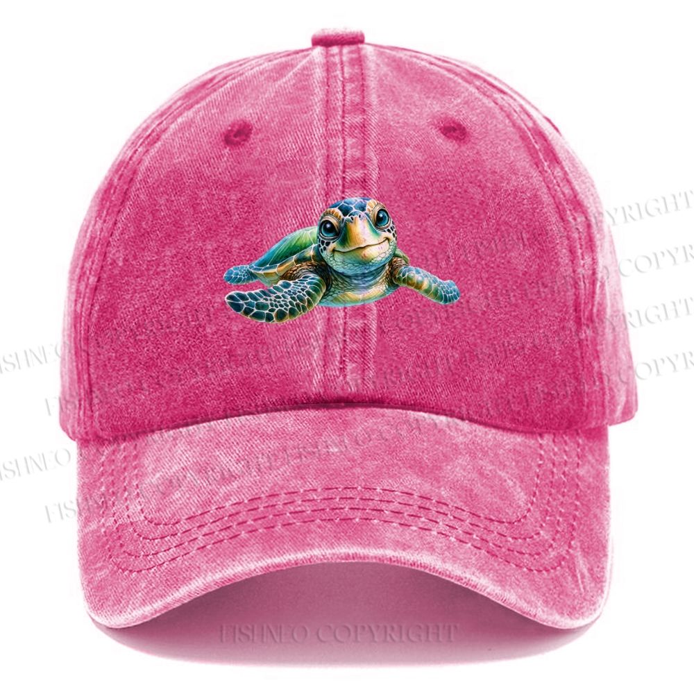 Unisex Turtle Printed Vintage Casual Washed Cap