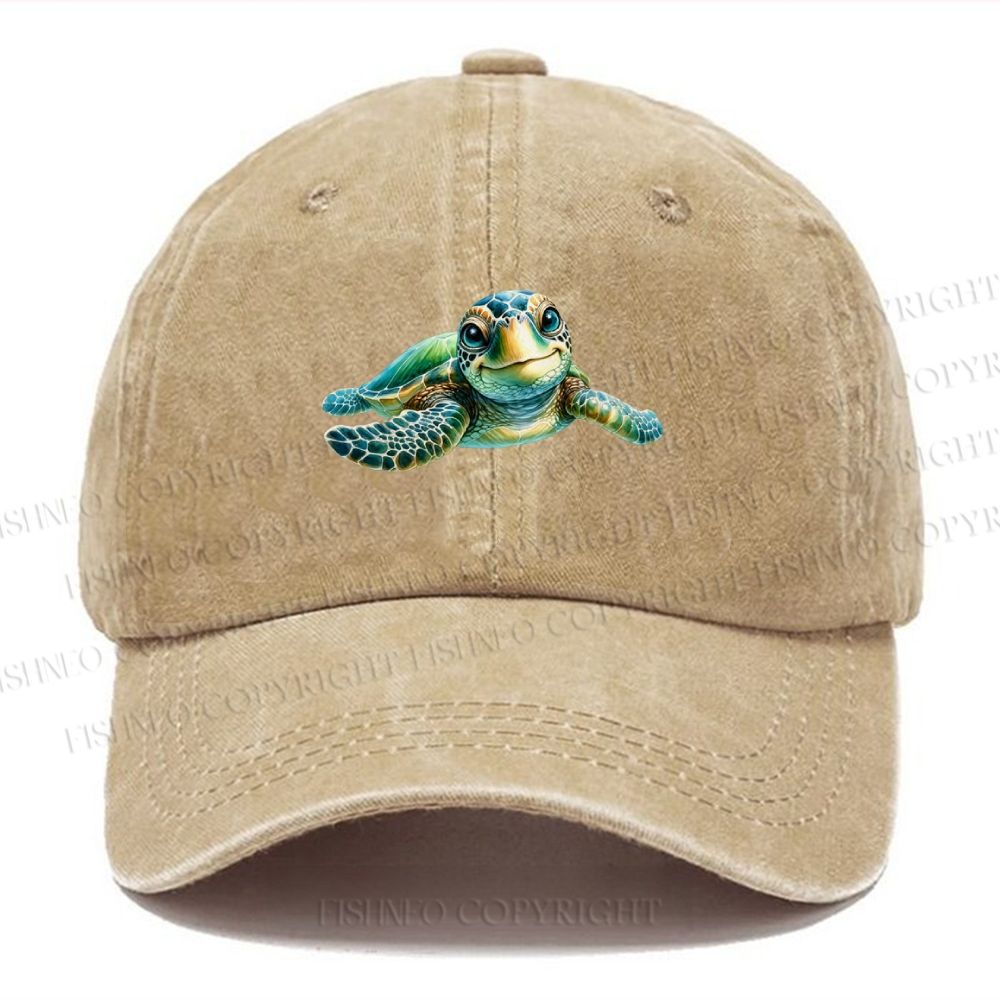 Unisex Turtle Printed Vintage Casual Washed Cap