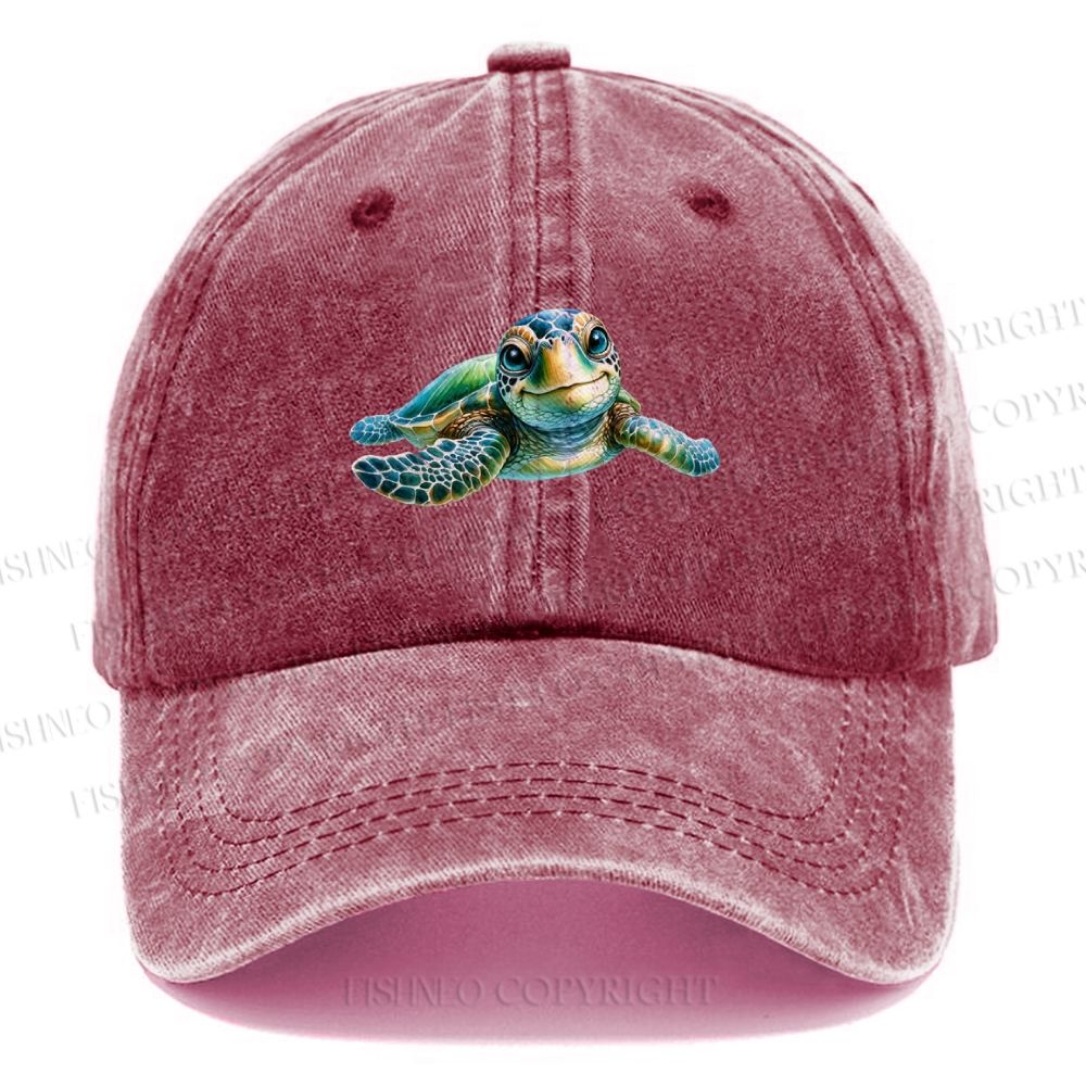 Unisex Turtle Printed Vintage Casual Washed Cap