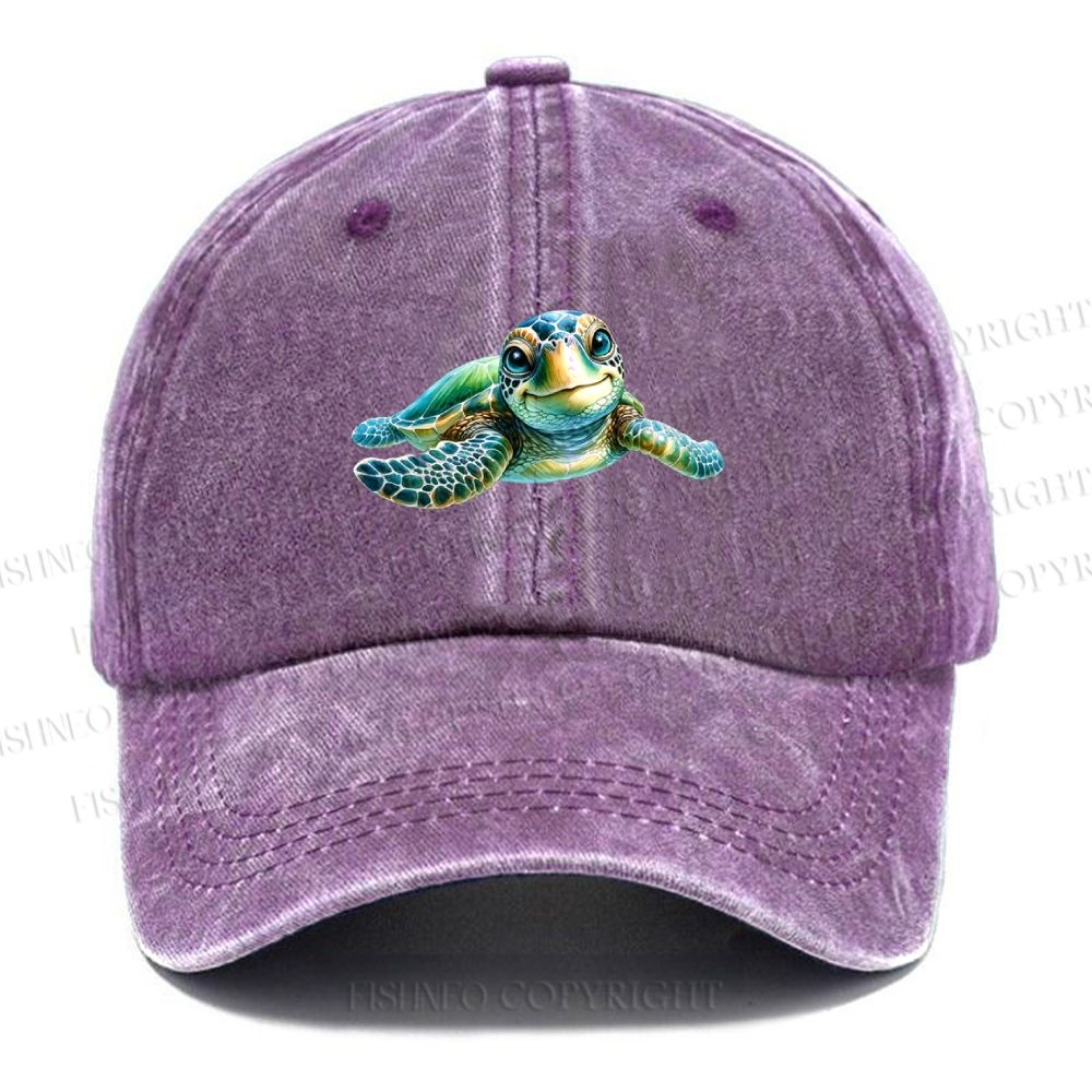 Unisex Turtle Printed Vintage Casual Washed Cap