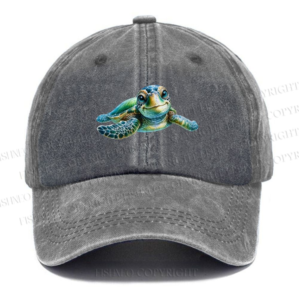Unisex Turtle Printed Vintage Casual Washed Cap