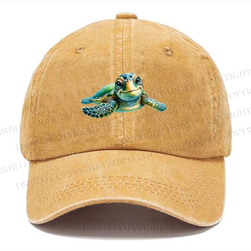 Unisex Turtle Printed Vintage Casual Washed Cap