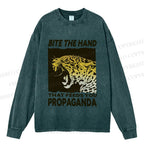 Unisex Casual Washed Bite the Hand That Feeds You Propaganda Panther Printed Long Sleeve T-shirt